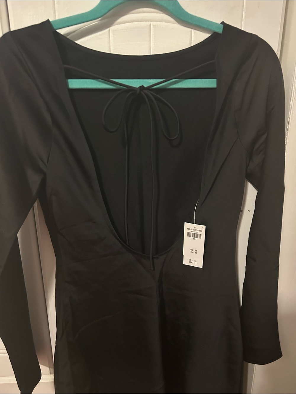 NWT ABERCROMBIE AND FITCH Satin Open-Back Long-Sleeve Mini Dress Delicate Tie - Picture 5 of 6